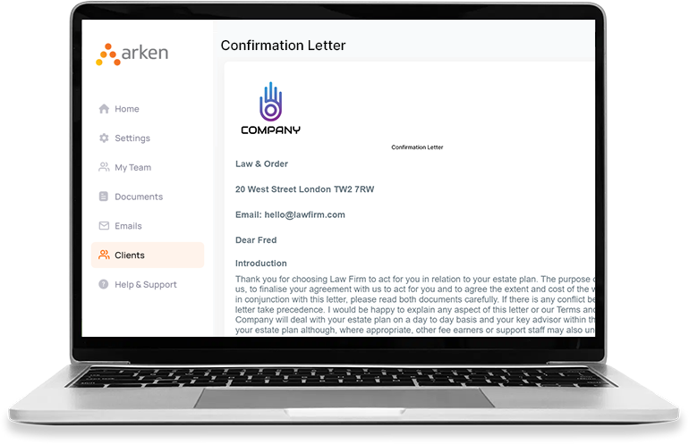 arken confirmation letter on a laptop screen