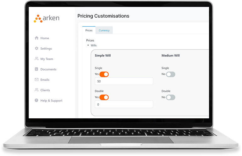 arken pricing customisations on a laptop screen